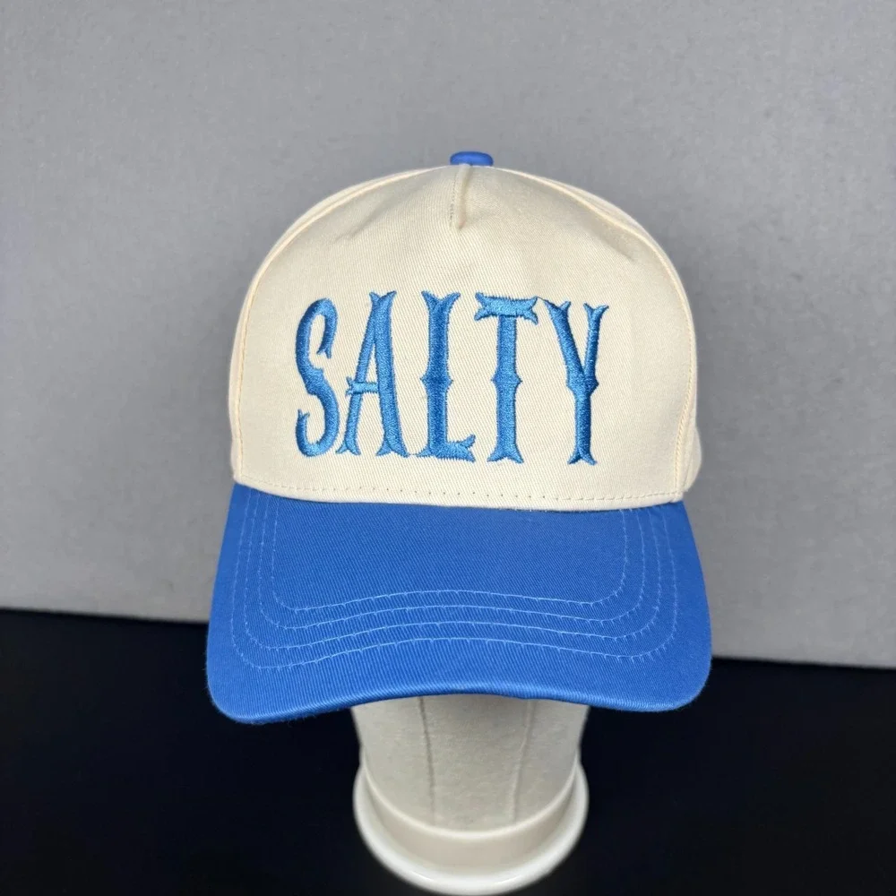 Salty Embroidered Trucker Hat Cap Embroidered Blue Cream Two Tone Snapback